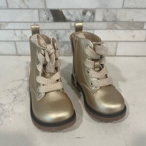 Cat & Jack Metallic Gold Girls Size 6 Boots Side Zip Laces New Rubber sole
